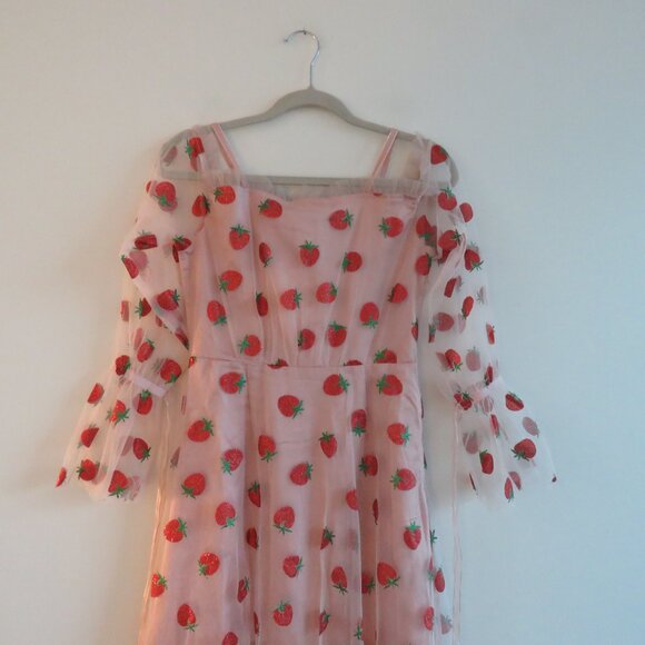 MASKED QUEEN COTTAGECORE Strawberry Tulle Midi Dress Coquette Whimsy Retro NWT - Picture 14 of 16